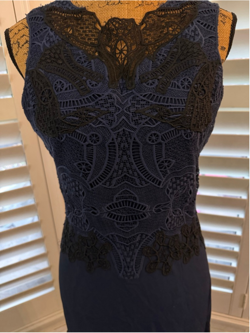 JONATHAN SIMKHAI Blue & Black Lace Midi Fit & Flare Trumpet Dress SIZE 6 - Picture 2 of 3